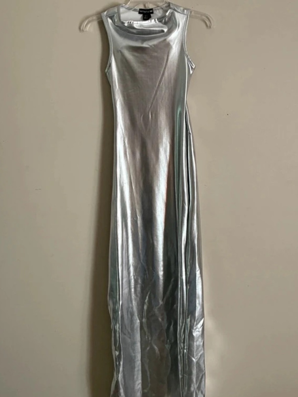 PrettyLittleThing Metallic Silver Sleeveless Maxi Gown